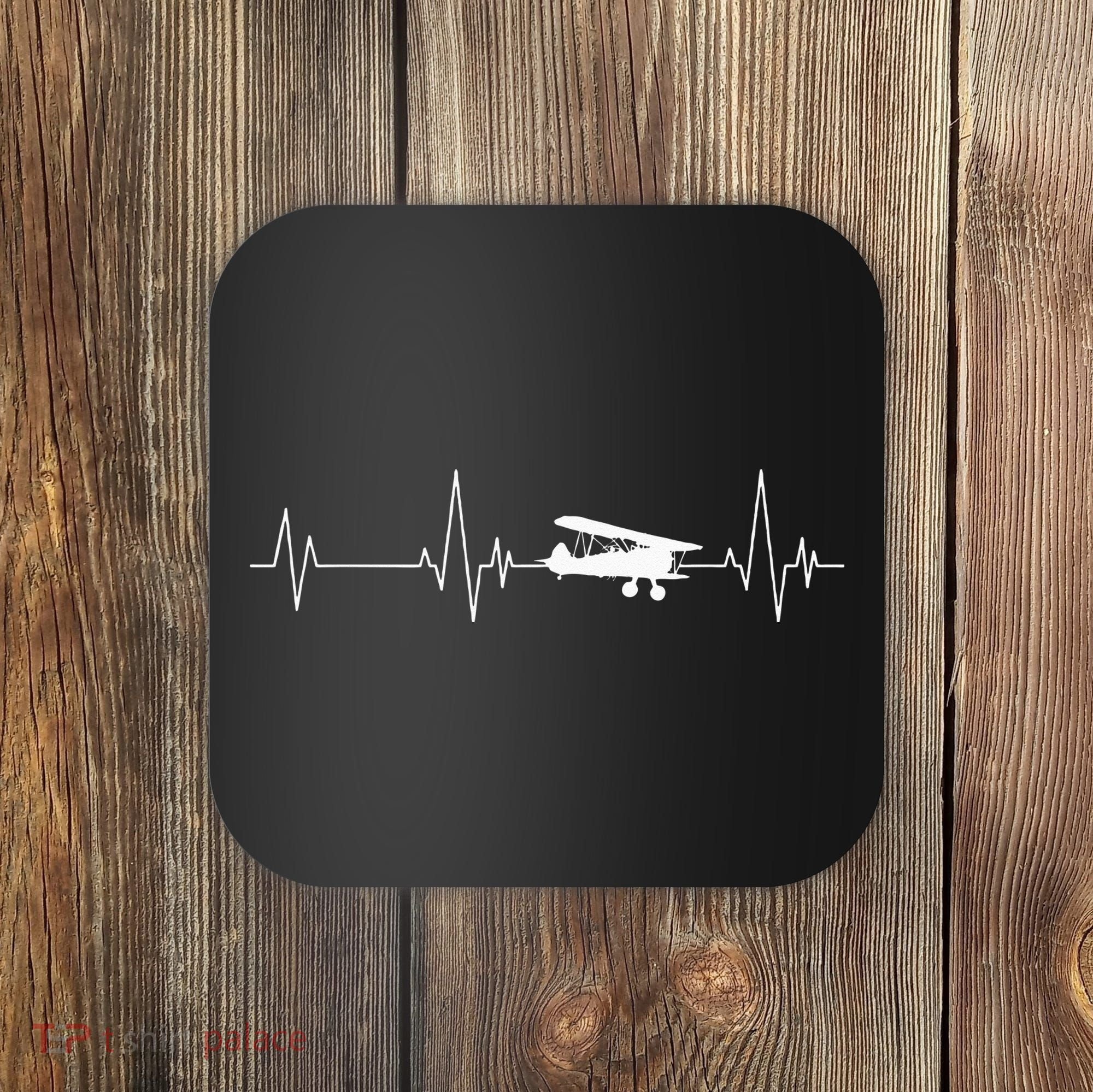 Heartbeat Airplane Single Engine EKG Aviator Flying Pilot Coaster