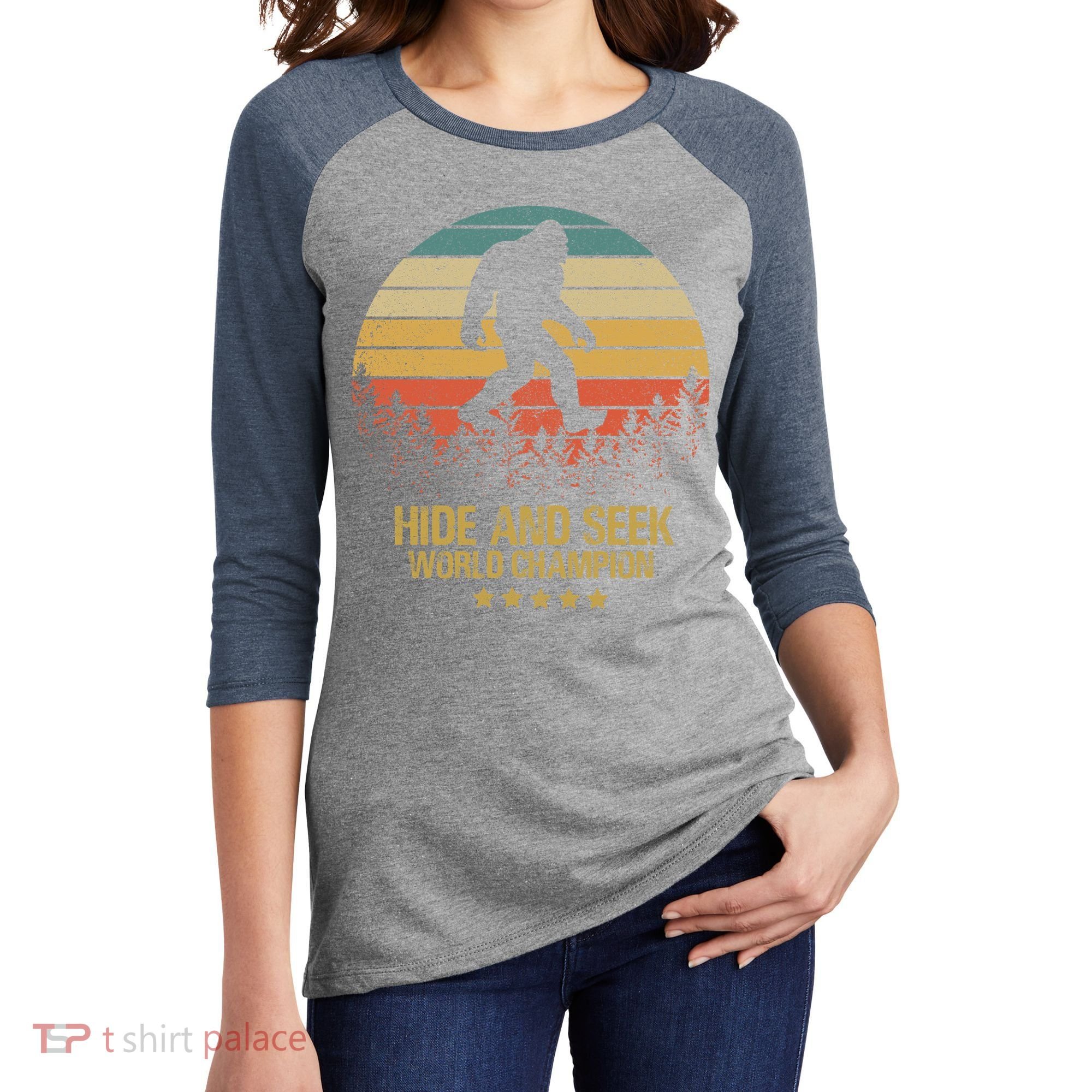 Hide And Seek World Champion Sasquatch Women's Tri-Blend 3/4-Sleeve Raglan Shirt