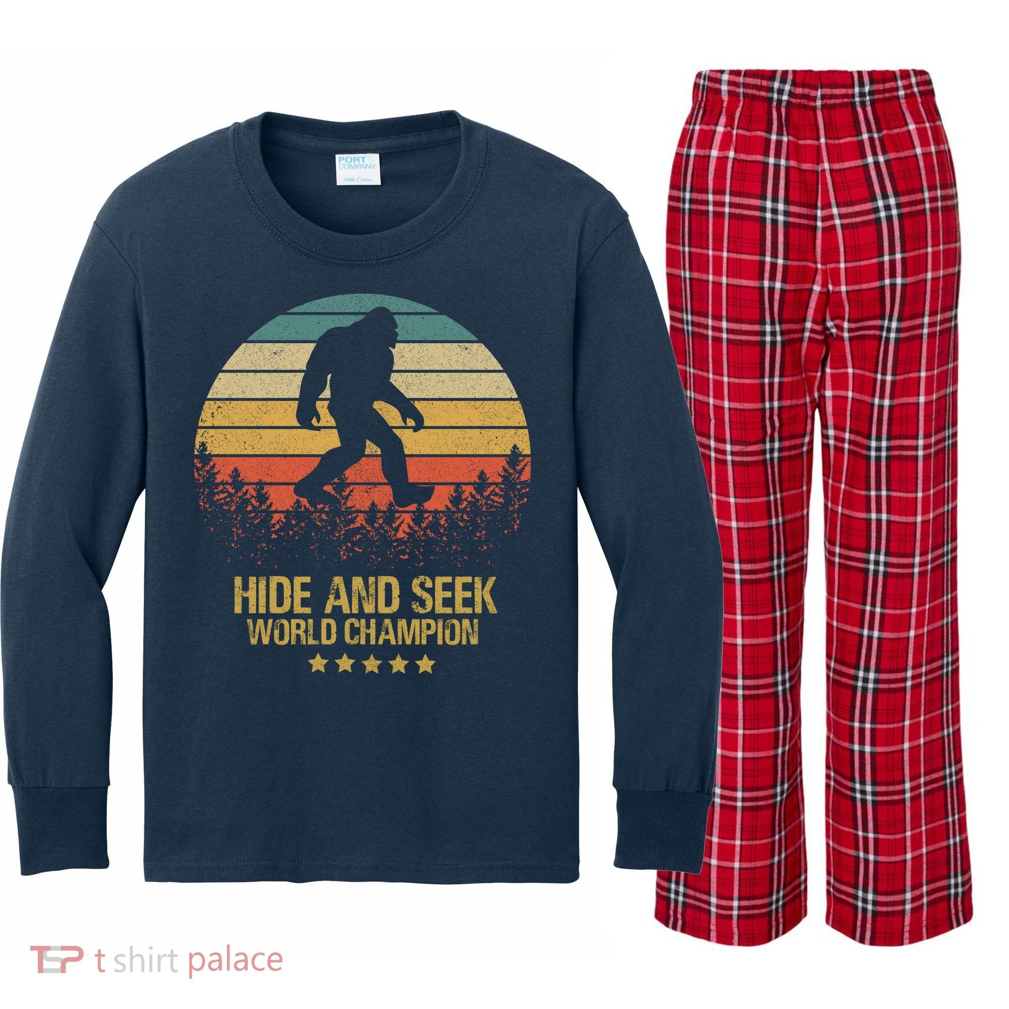 Hide And Seek World Champion Sasquatch Kids Long Sleeve Plaid Pajama Set