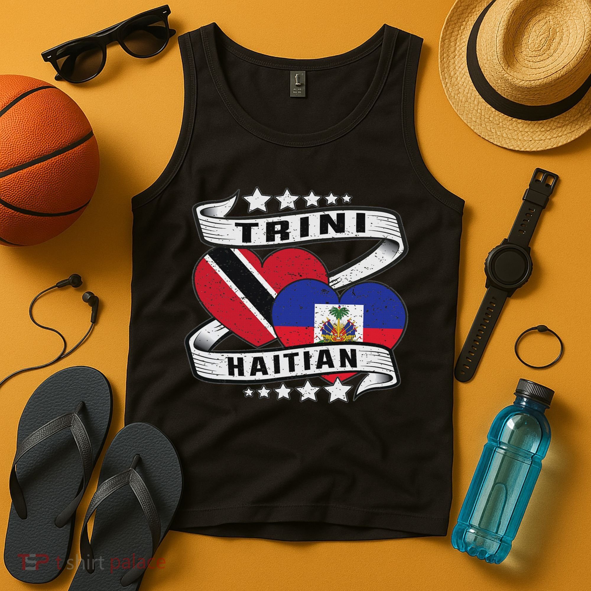 Haitian And Trini Half Trinidad & Tobago Haiti Flag Tank Top