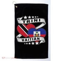 Haitian And Trini Half Trinidad & Tobago Haiti Flag Golf Towel thumb 0