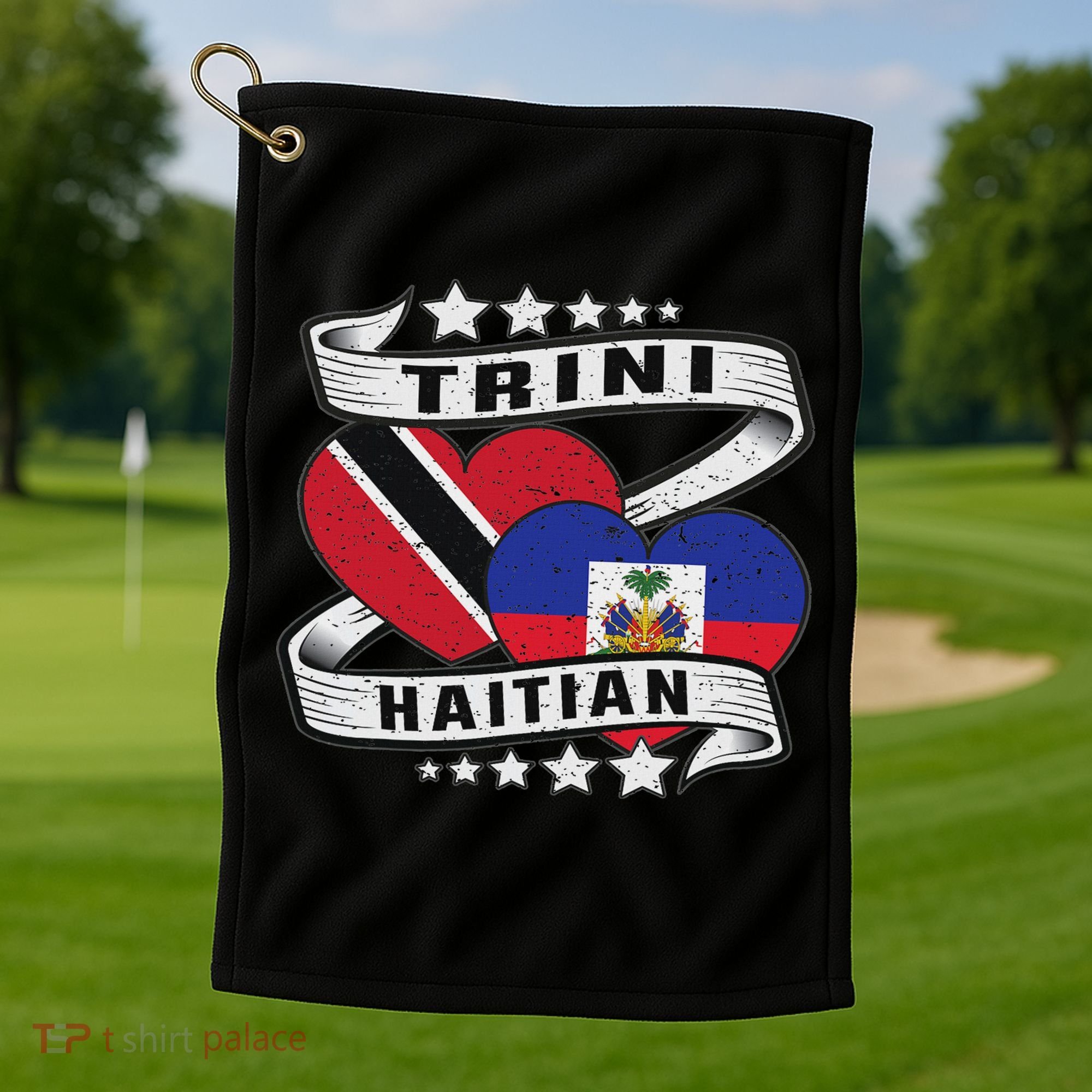 Haitian And Trini Half Trinidad & Tobago Haiti Flag Golf Towel