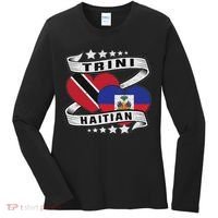 Haitian And Trini Half Trinidad & Tobago Haiti Flag Women's Long Sleeve Shirt thumb 0