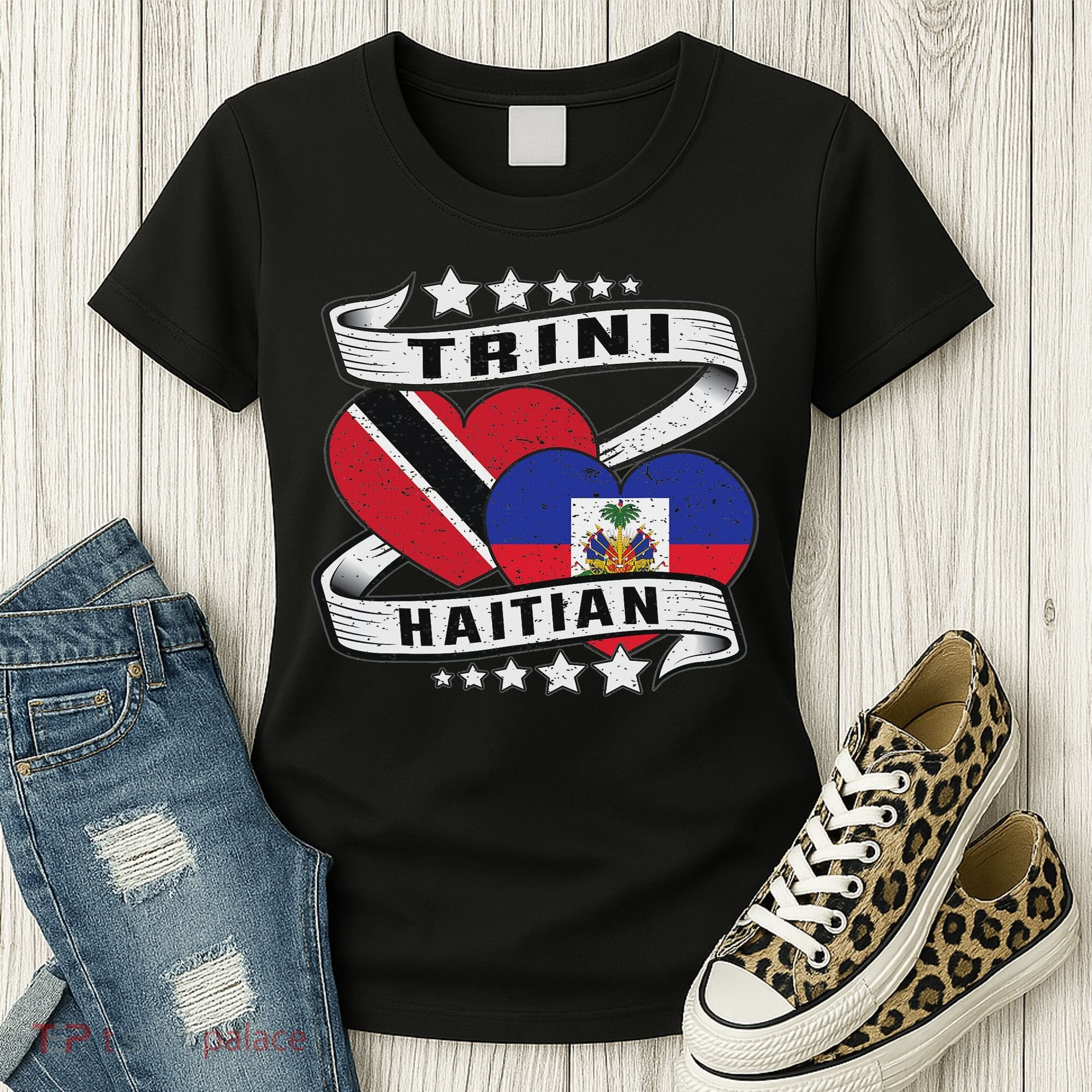 Haitian And Trini Half Trinidad & Tobago Haiti Flag Women's T-Shirt