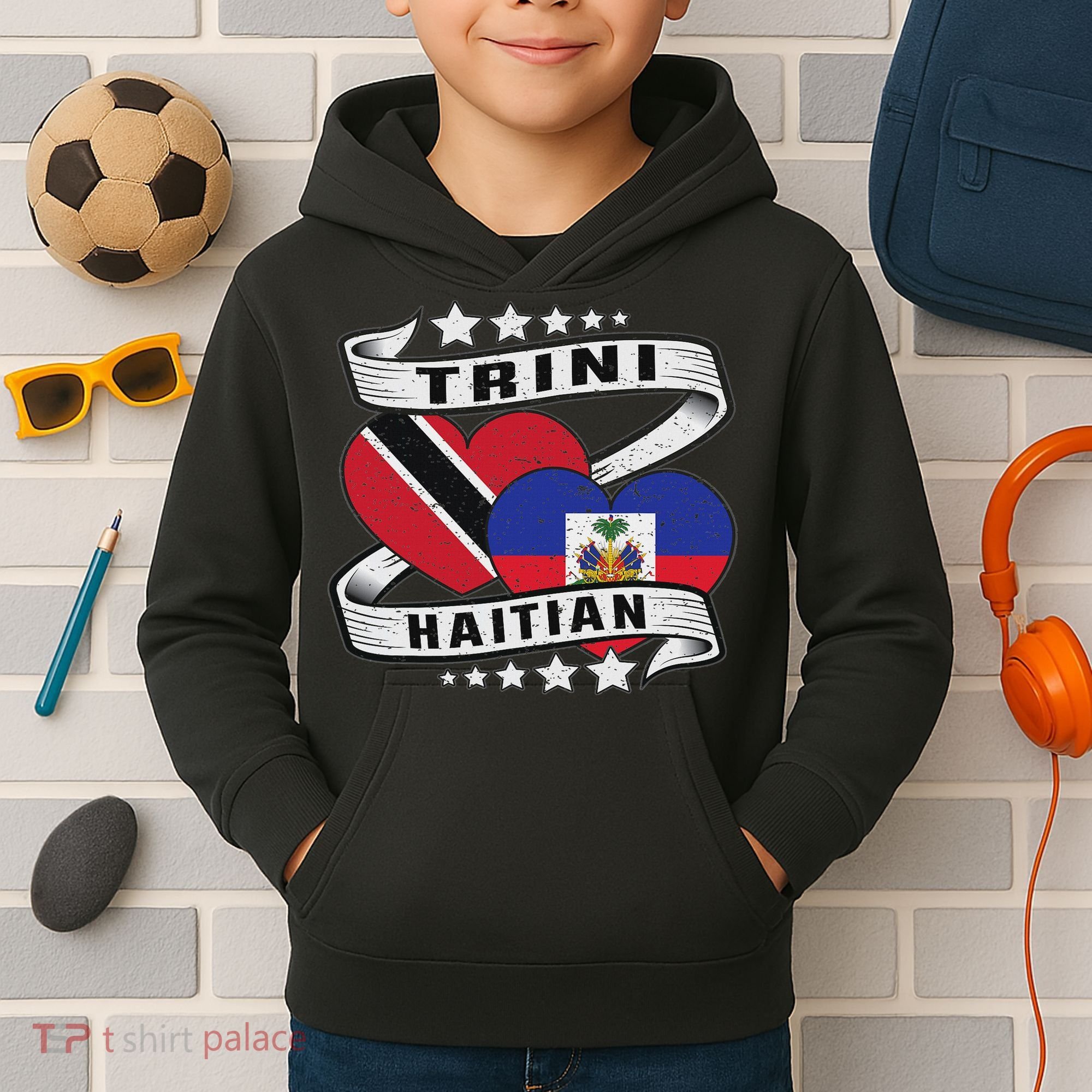 Haitian And Trini Half Trinidad & Tobago Haiti Flag Kids Hoodie