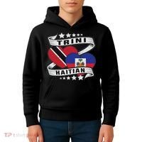 Haitian And Trini Half Trinidad & Tobago Haiti Flag Kids Hoodie thumb 4