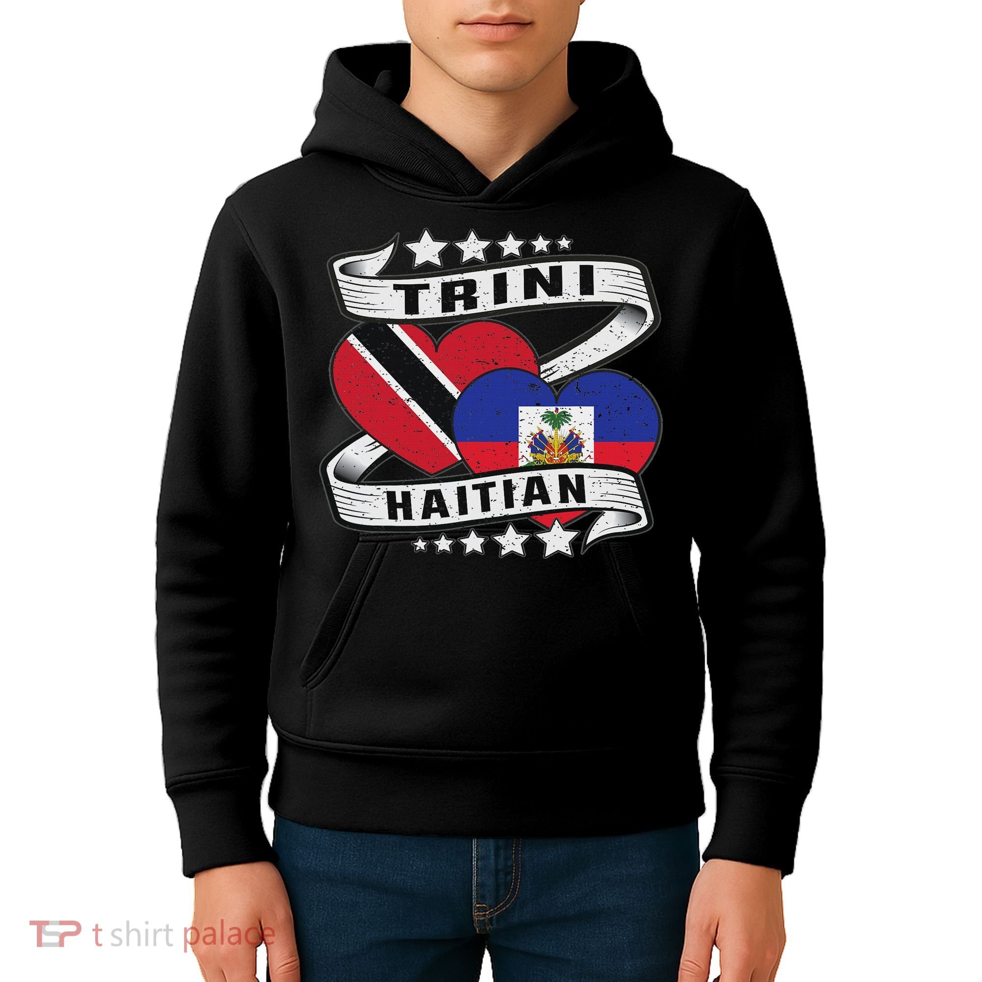 Haitian And Trini Half Trinidad & Tobago Haiti Flag Kids Hoodie
