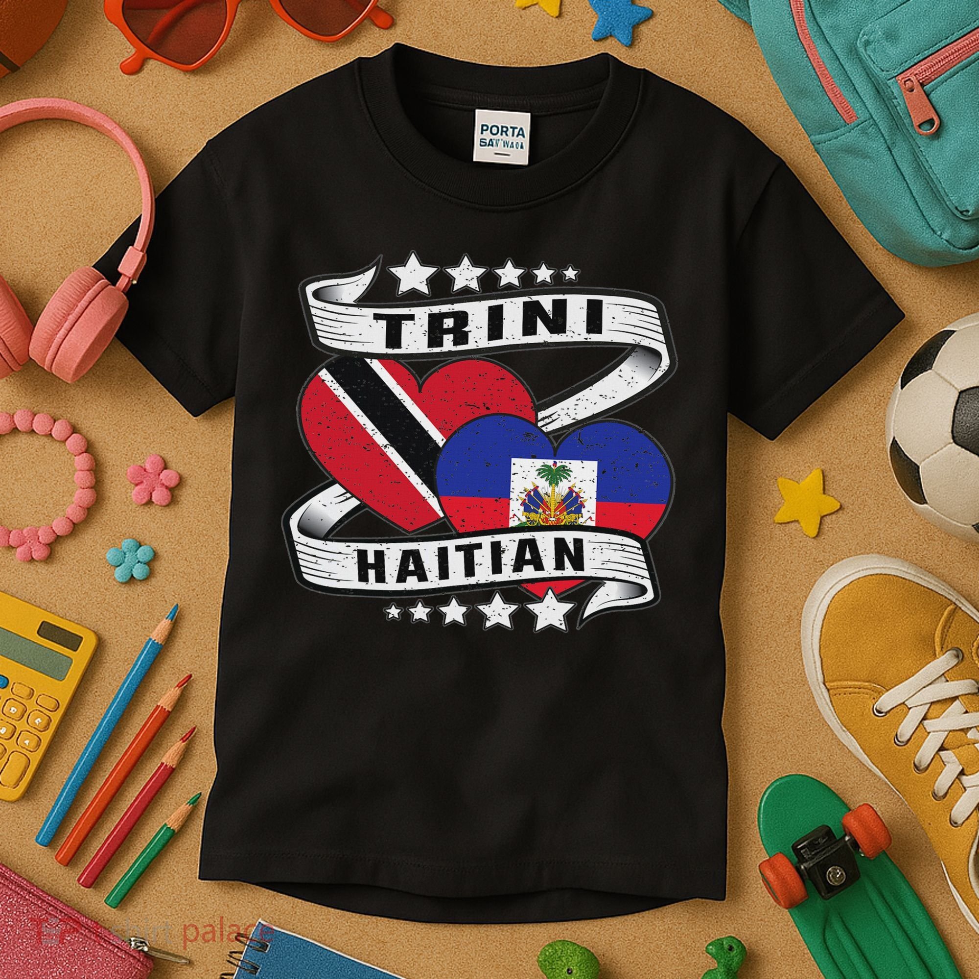 Haitian And Trini Half Trinidad & Tobago Haiti Flag Kids T-Shirt