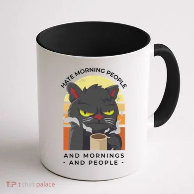 Hate Morning People Cat Funny Coffee Mug back