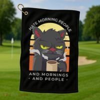 Hate Morning People Cat Funny Golf Towel thumb 1