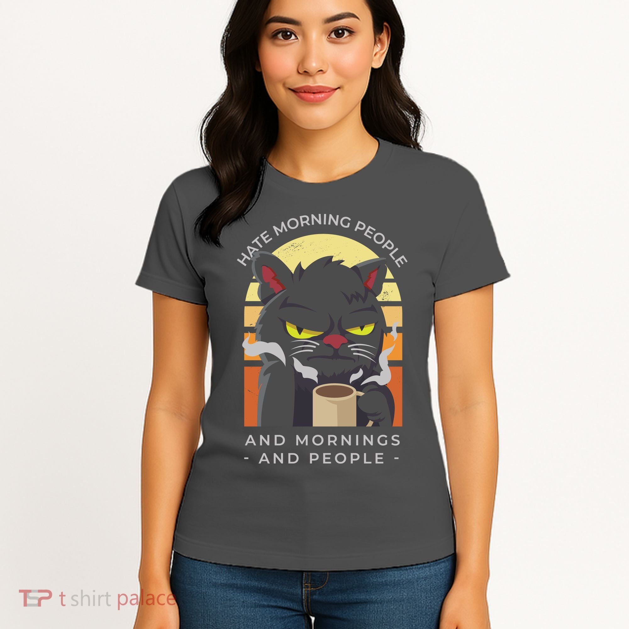 Hate Morning People Cat Funny Women's T-Shirt