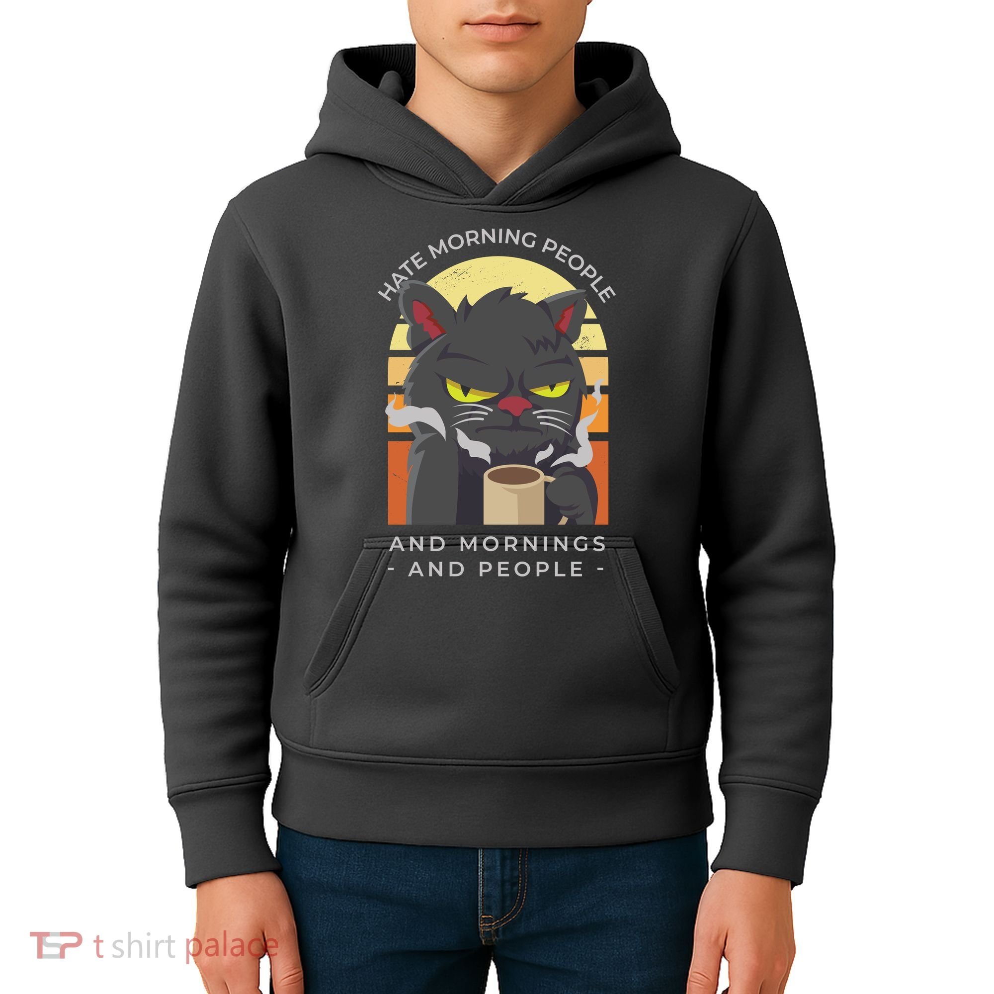 Hate Morning People Cat Funny Kids Hoodie