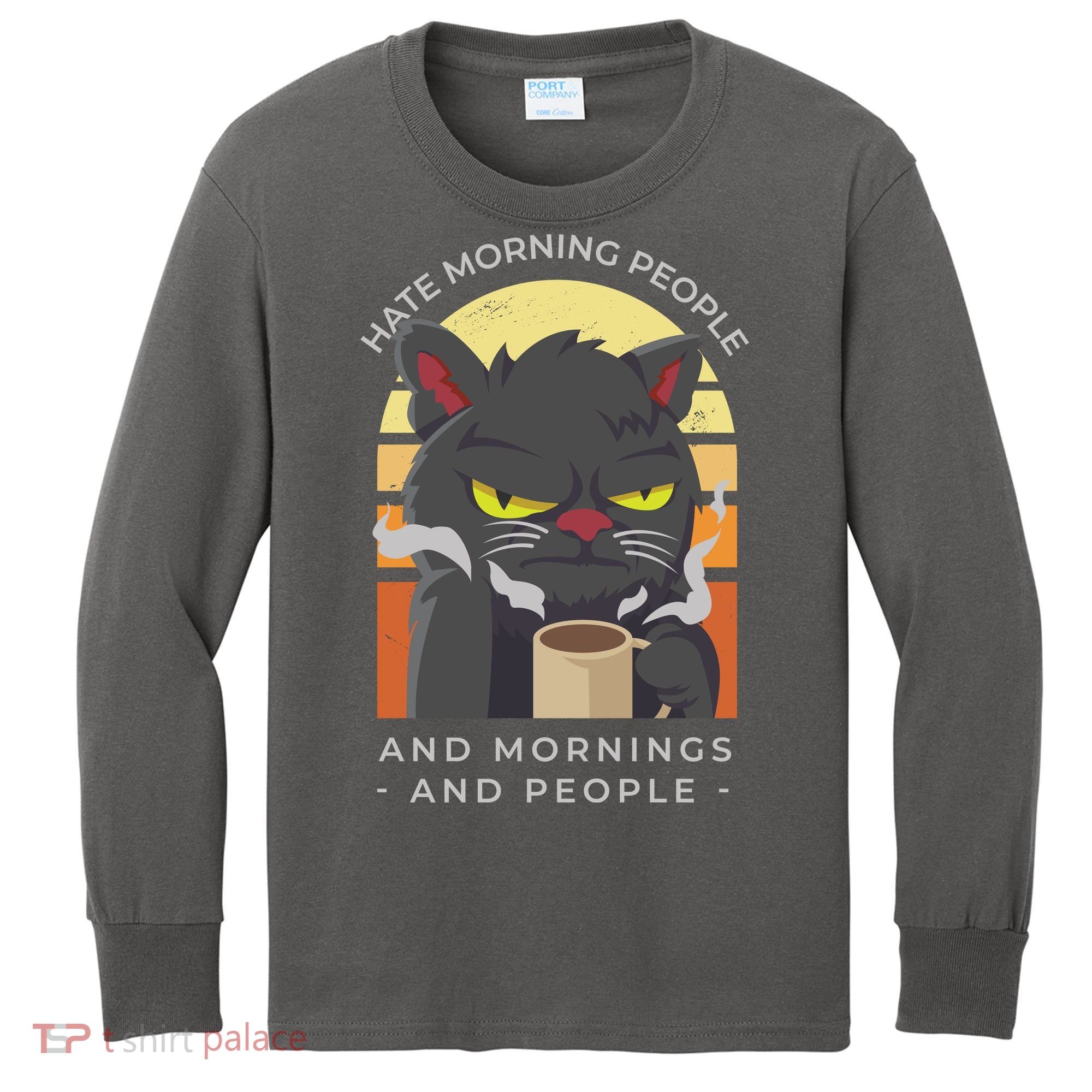 Hate Morning People Cat Funny Kids Long Sleeve Shirt