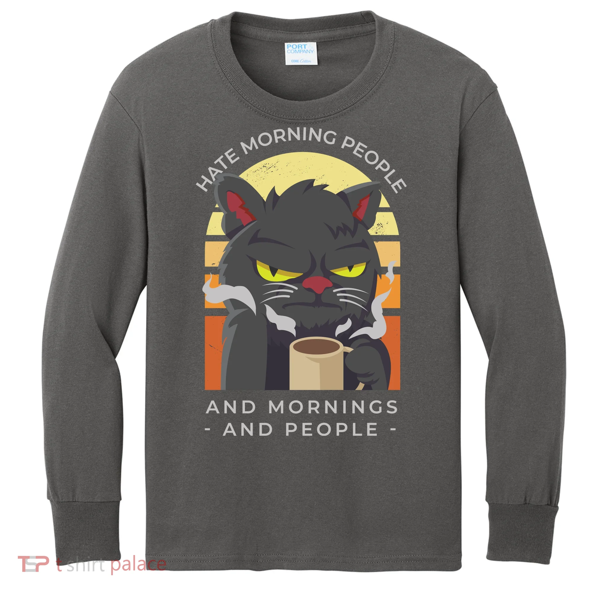Hate Morning People Cat Funny Kids Long Sleeve Shirt
