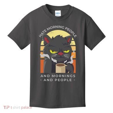 Hate Morning People Cat Funny Kids T-Shirt