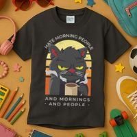 Hate Morning People Cat Funny Kids T-Shirt thumb 3