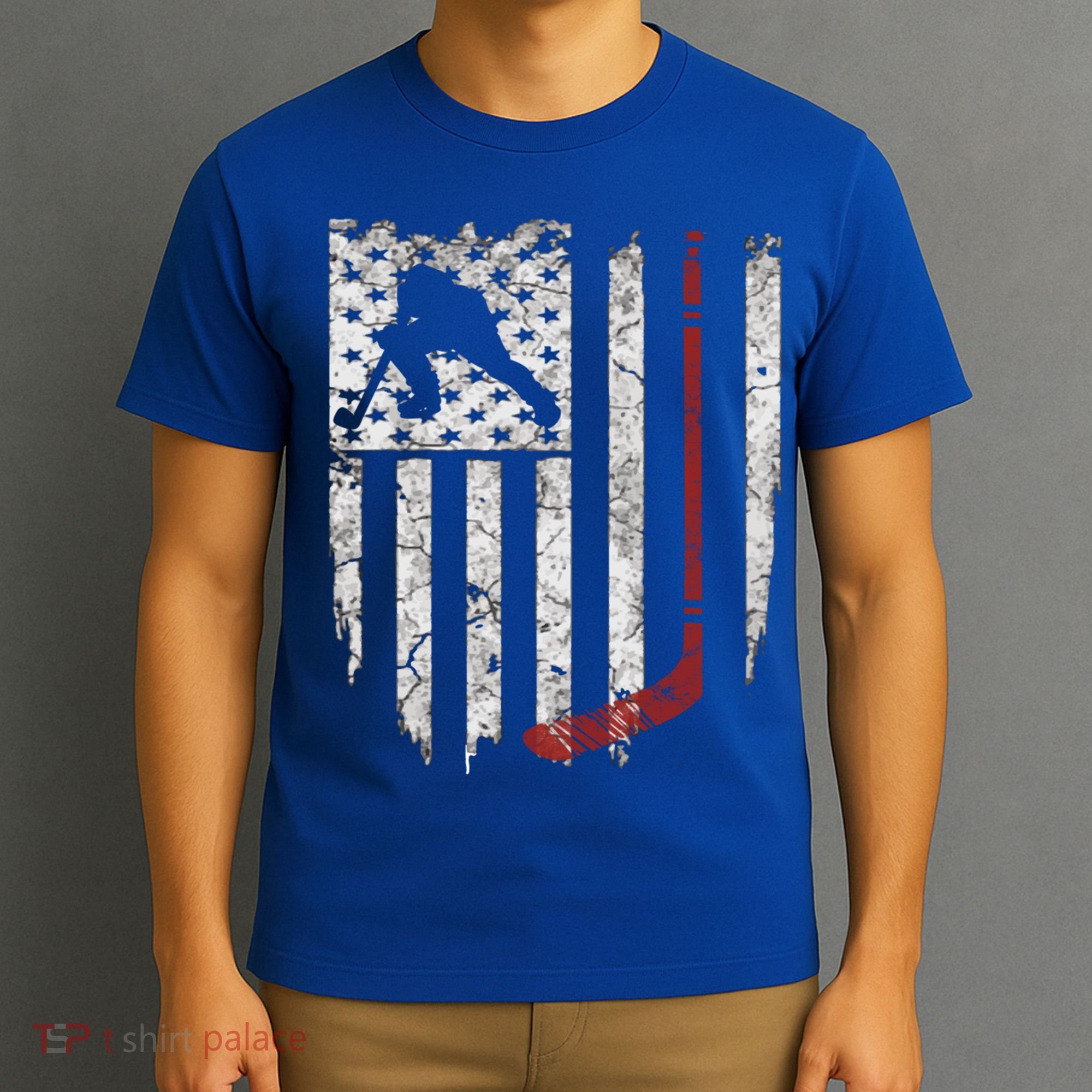 Hockey American Usa Flag Gift Mens Tee Gift T-Shirt