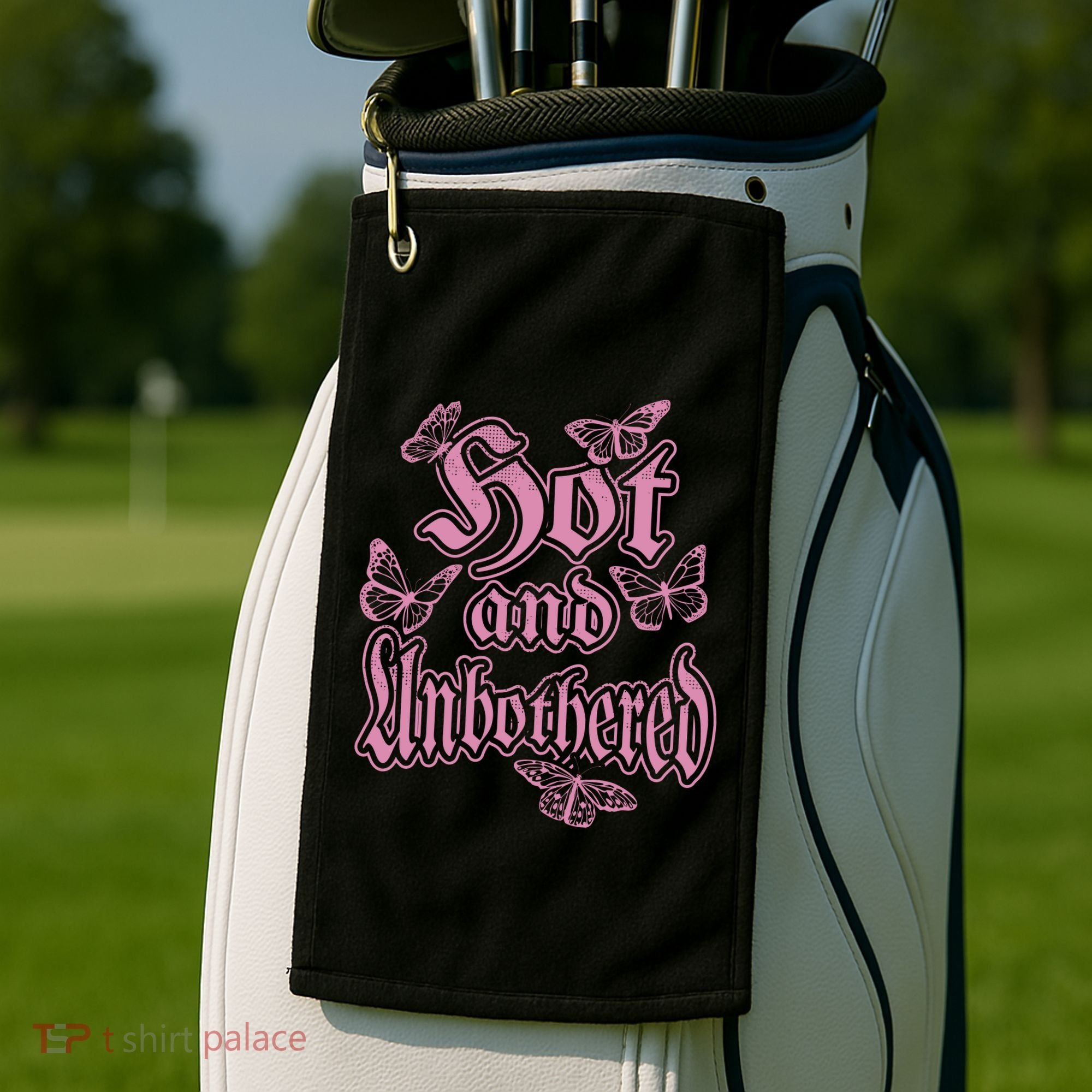 Hot And Unbothered Butterfly Quote Golf Towel