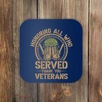 Honoring All Who Served Thank You Veterans Day Us Veteran Coaster thumb 0