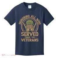 Honoring All Who Served Thank You Veterans Day Us Veteran Kids T-Shirt thumb 0