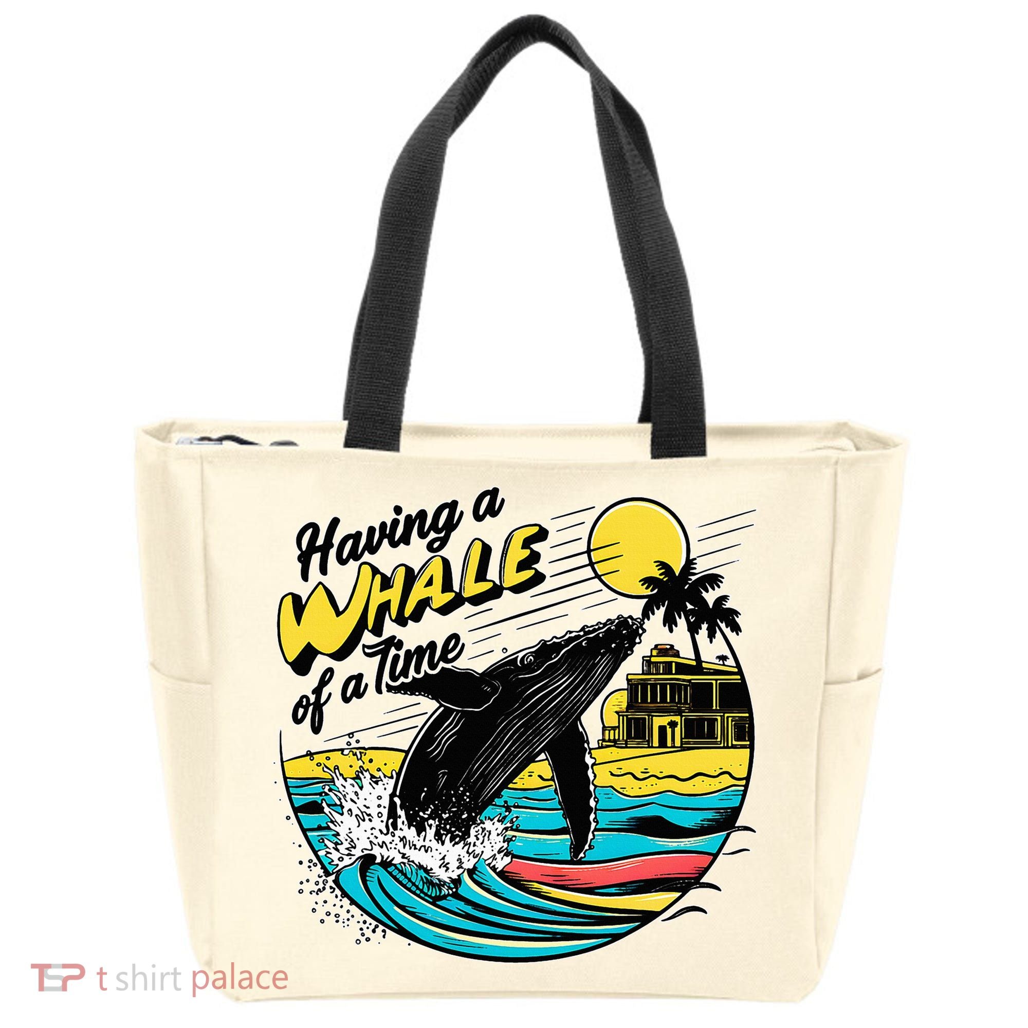 Having A Whale Of A Time Funny Humorous Beach Tote Bag
