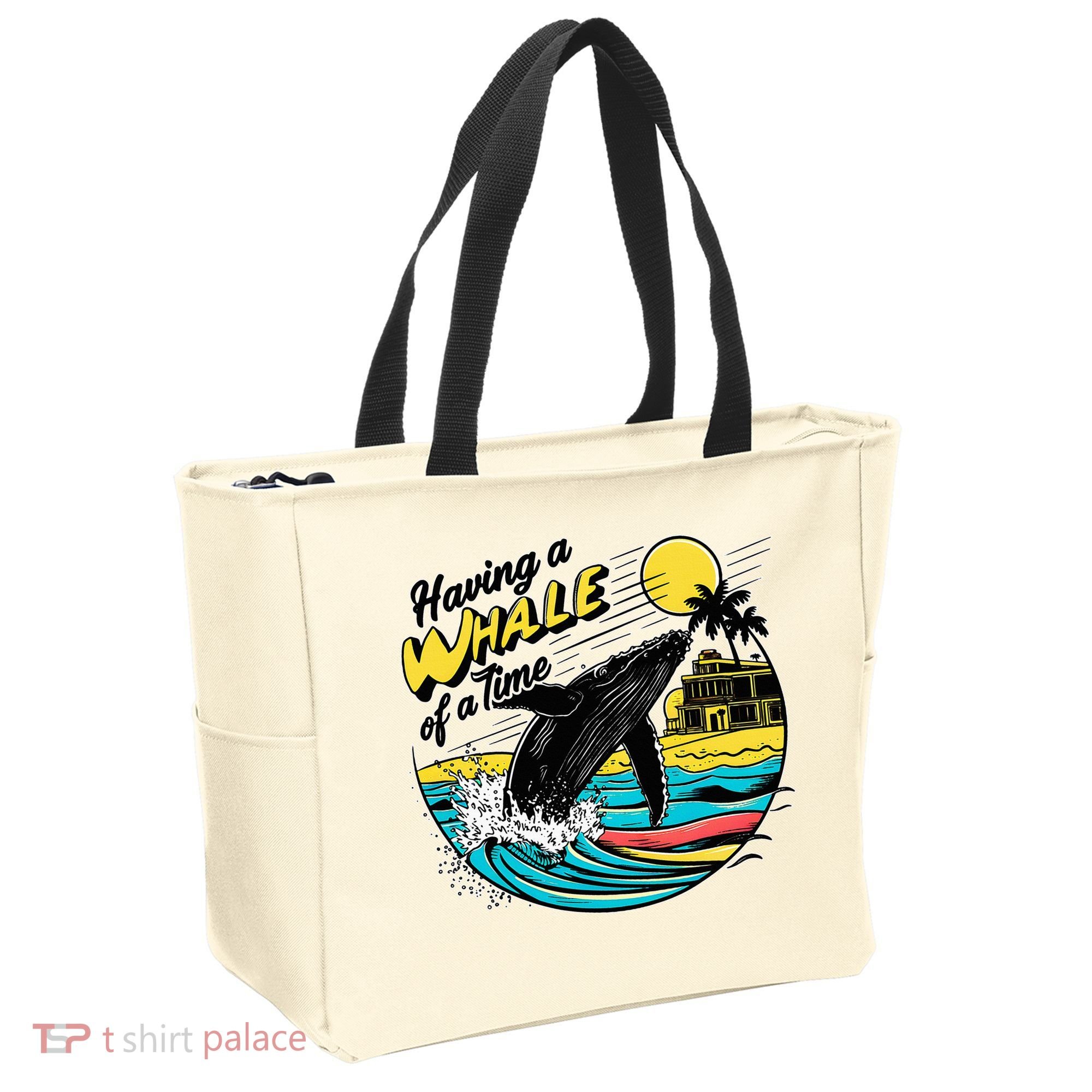 Having A Whale Of A Time Funny Humorous Beach Tote Bag