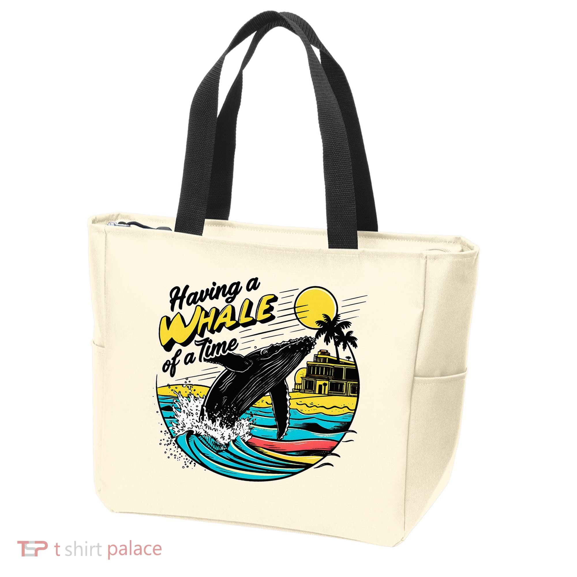 Having A Whale Of A Time Funny Humorous Beach Tote Bag
