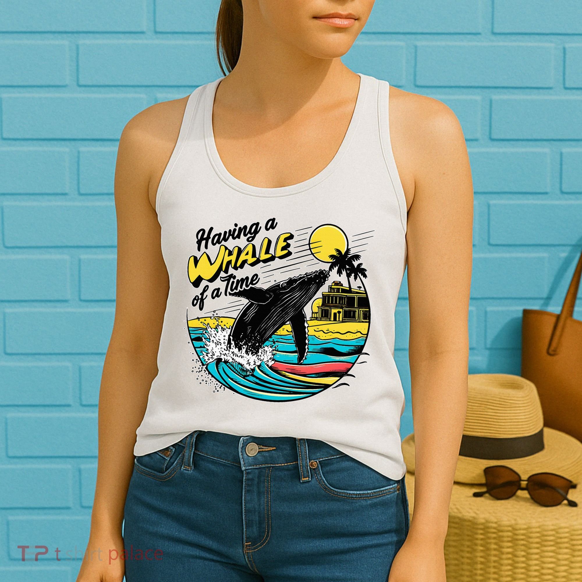 Having A Whale Of A Time Funny Humorous Beach Women's Tank Top
