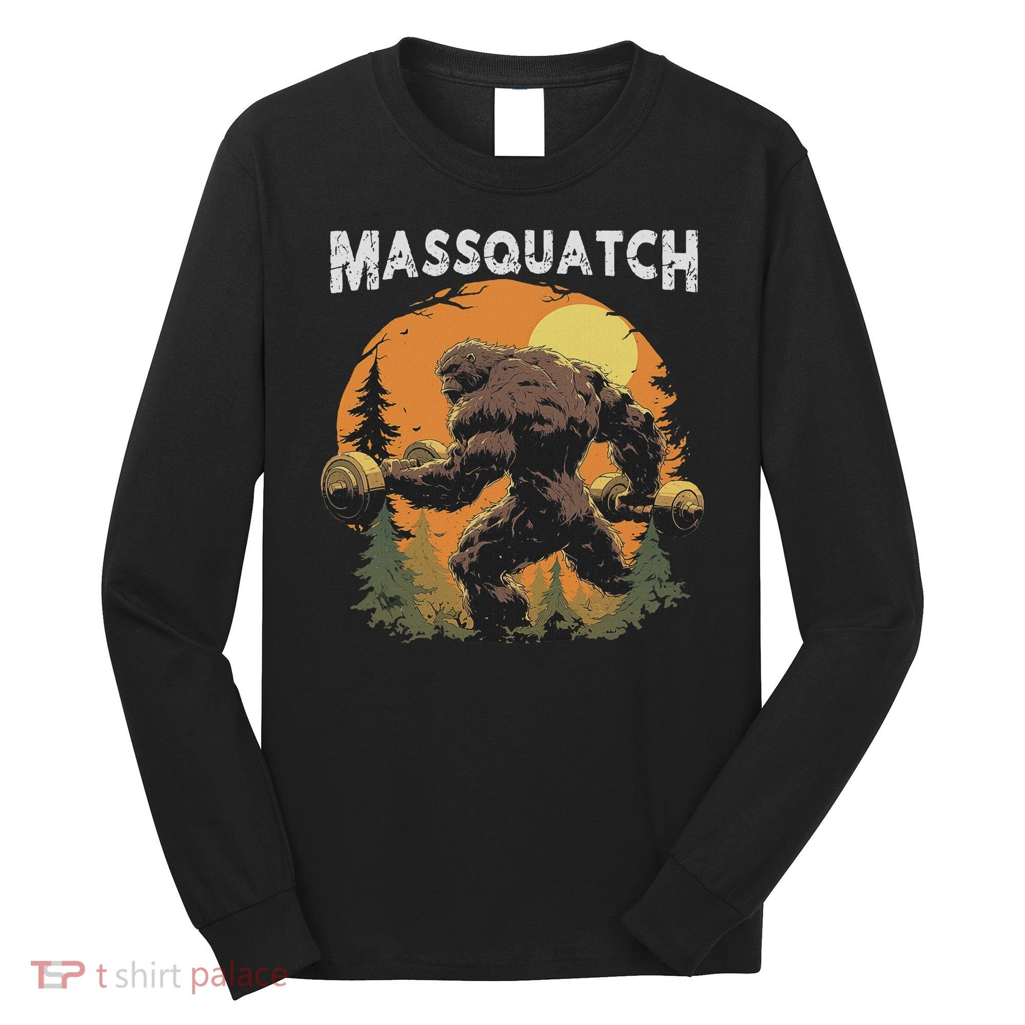 Hairy Animal Workout Merch Bigfoot Massquatch Funny Sasquatch Workout Gym Weightlifter Long Sleeve Shirt