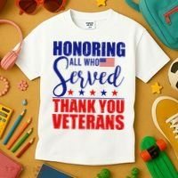 Honoring All Who Served Thank You Veterans Kids T-Shirt thumb 3