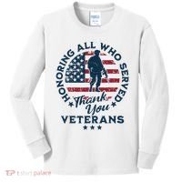 Honoring All Who Served Thank You Veterans Day Us Veterans Kids Long Sleeve Shirt thumb 0