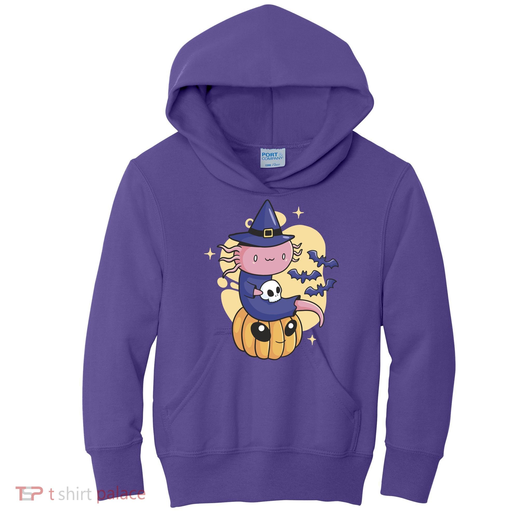 Halloween Axolotl Witch Cute Kids Hoodie