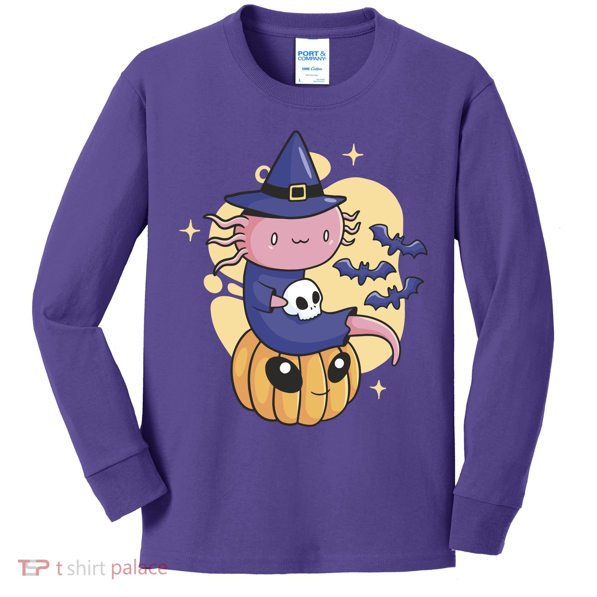Halloween Axolotl Witch Cute Kids Long Sleeve Shirt