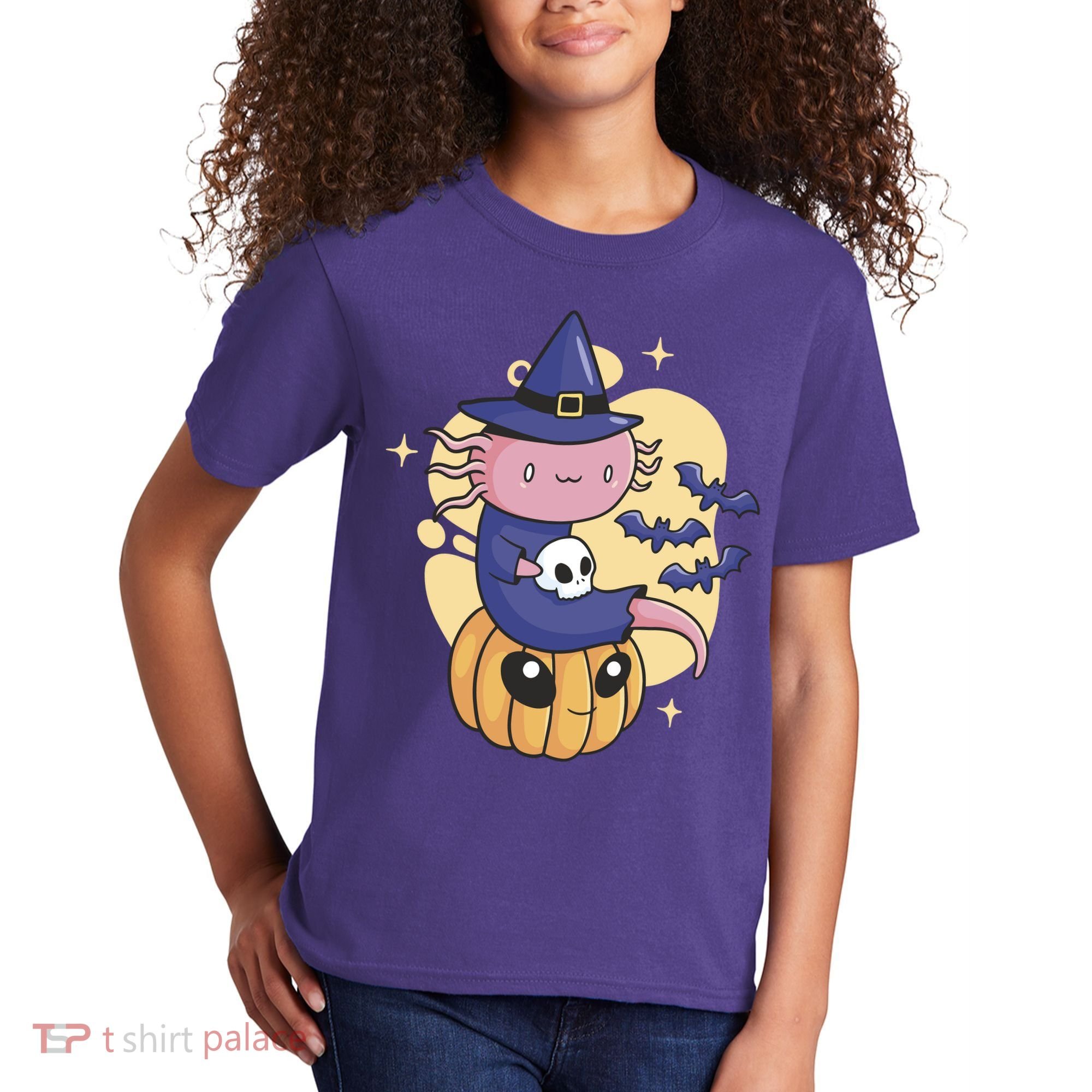 Halloween Axolotl Witch Cute Kids T-Shirt