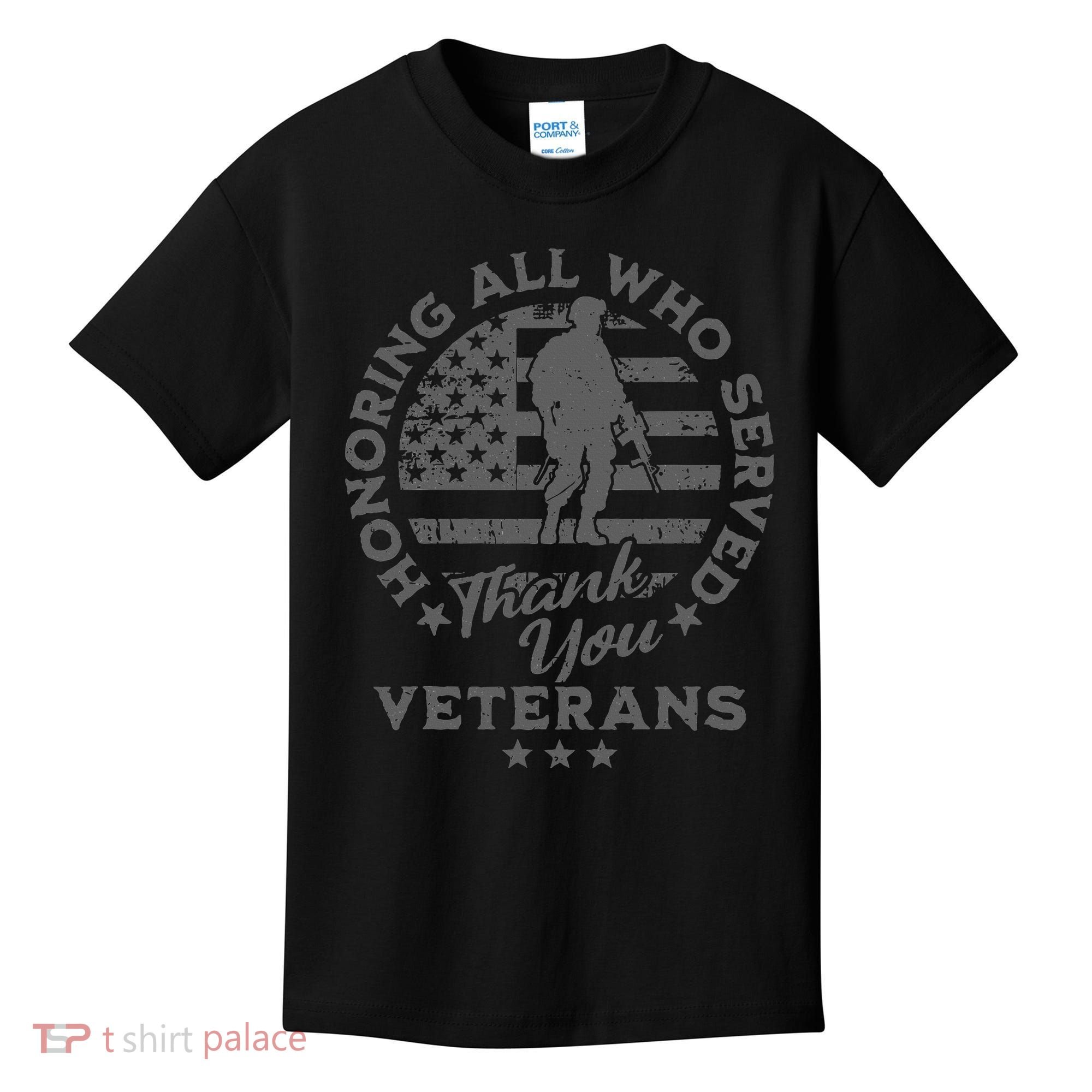 Honoring All Who Served Thank You Veterans Day American Flag Kids T-Shirt