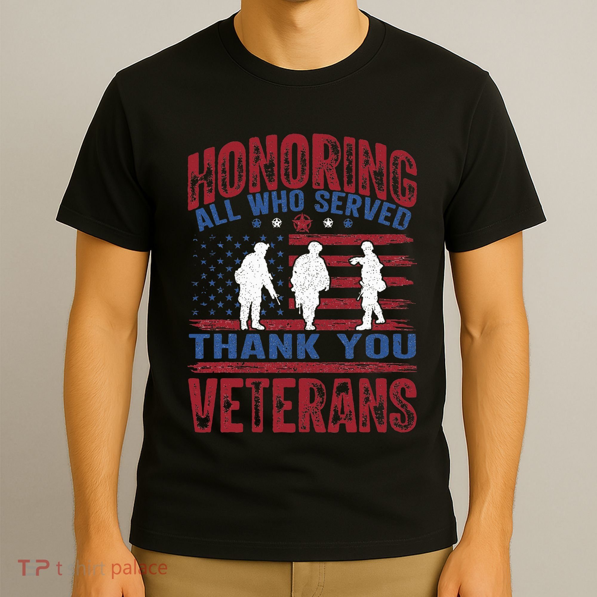 Honoring All Who Served Thank You Veterans Day American Flag T-Shirt