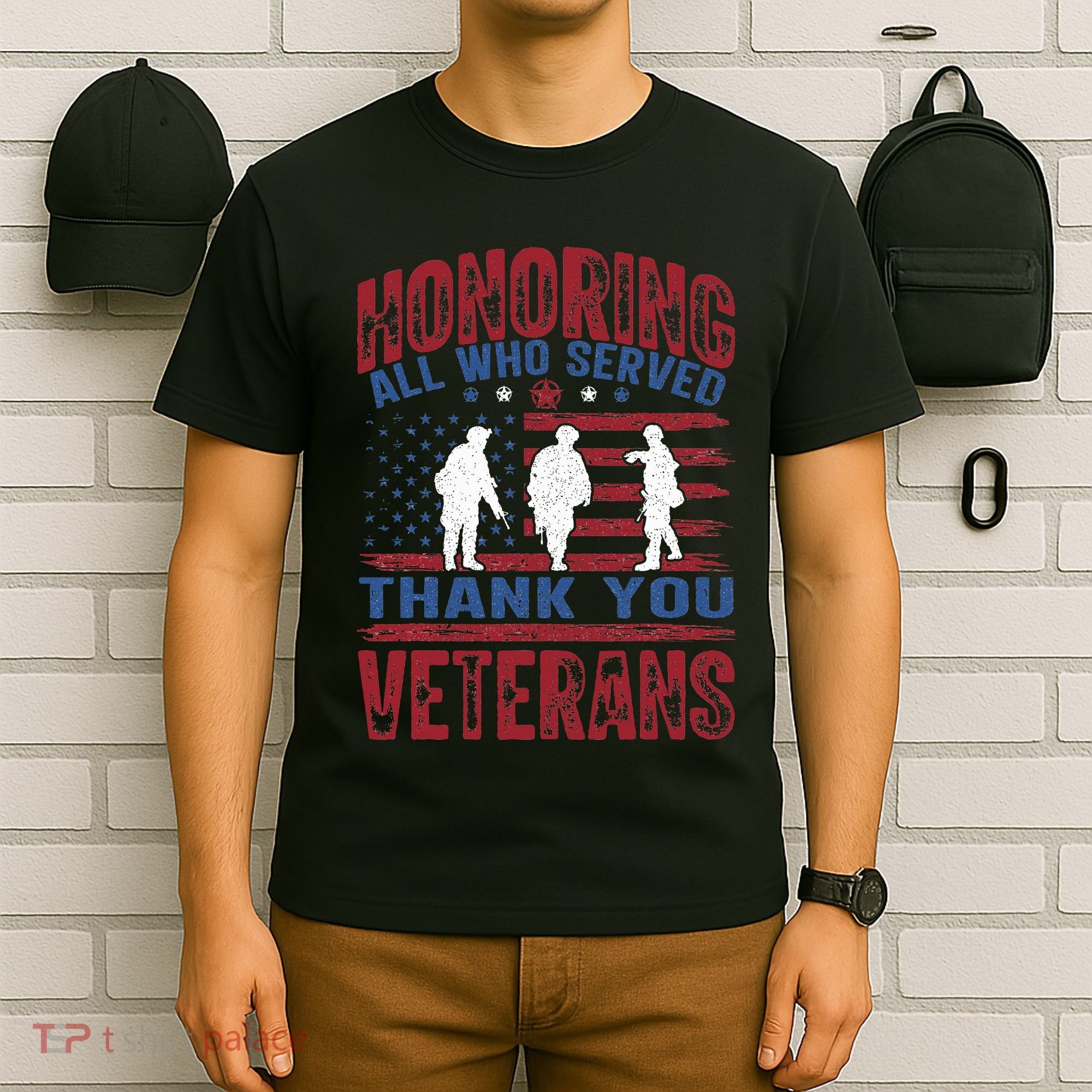 Honoring All Who Served Thank You Veterans Day American Flag T-Shirt