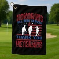 Honoring All Who Served Thank You Veterans Day American Flag Golf Towel thumb 1
