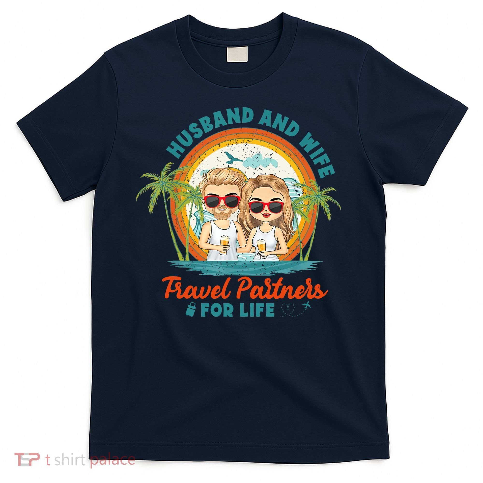 Husband And Wife Travel Partners For Life Retro SummerBeach T-Shirt