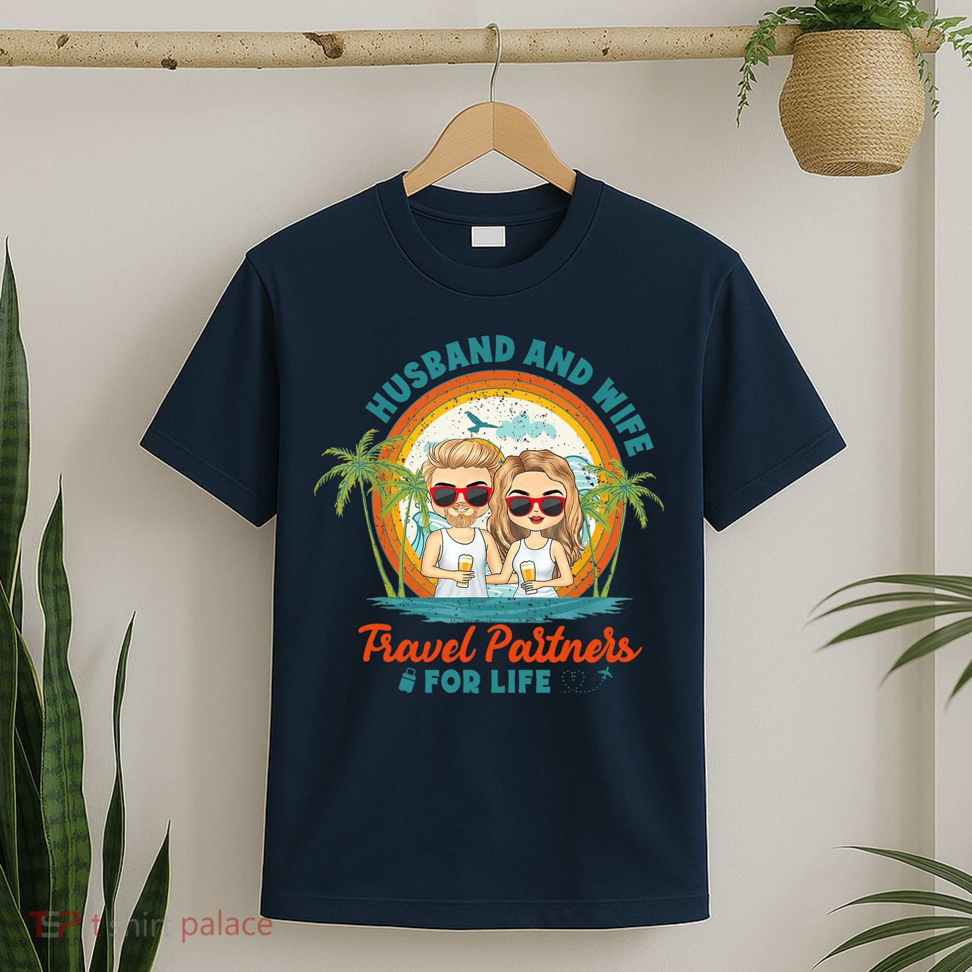 Husband And Wife Travel Partners For Life Retro SummerBeach T-Shirt