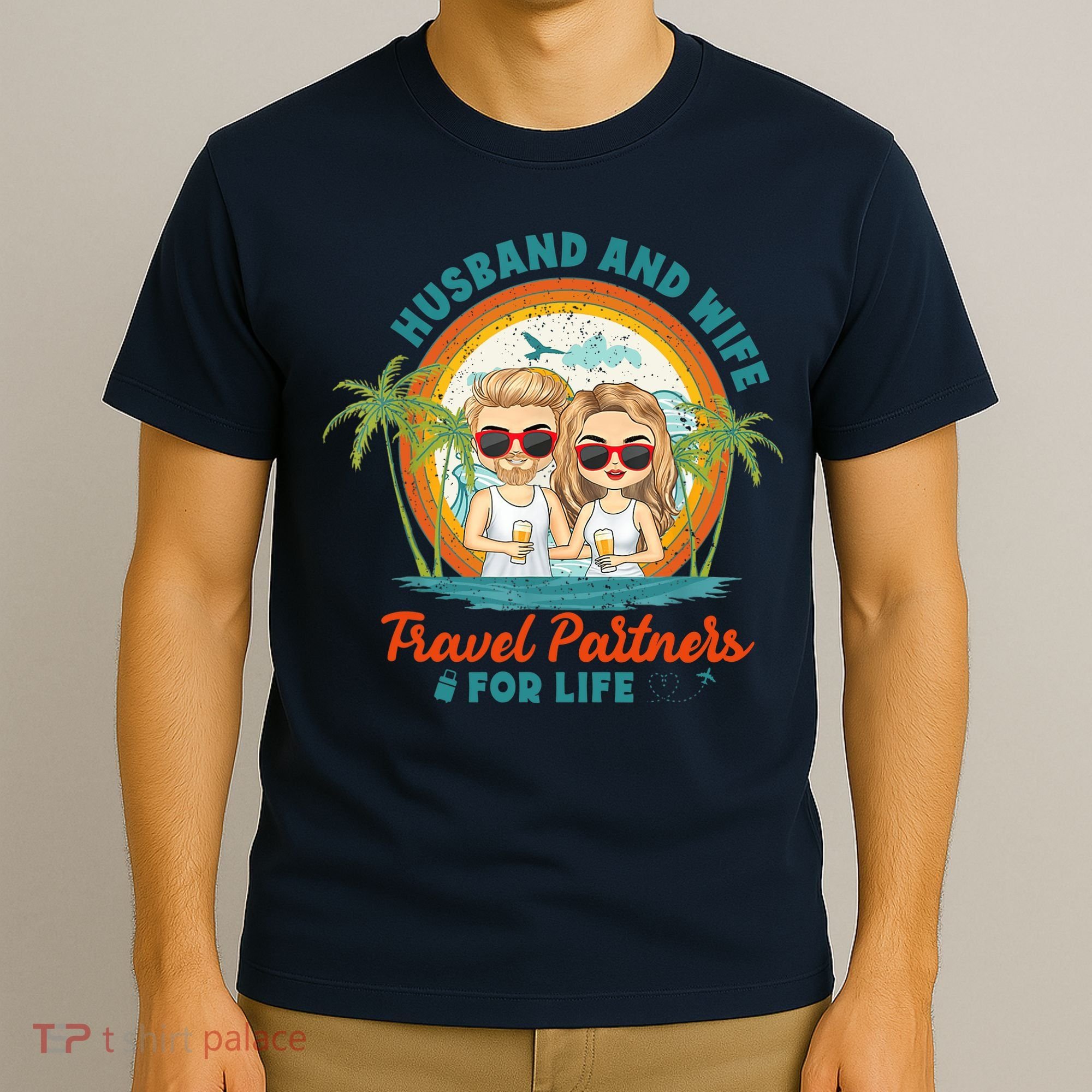 Husband And Wife Travel Partners For Life Retro SummerBeach T-Shirt