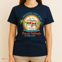 Husband And Wife Travel Partners For Life Retro SummerBeach T-Shirt thumb 4
