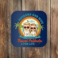 Husband And Wife Travel Partners For Life Retro SummerBeach Coaster thumb 0