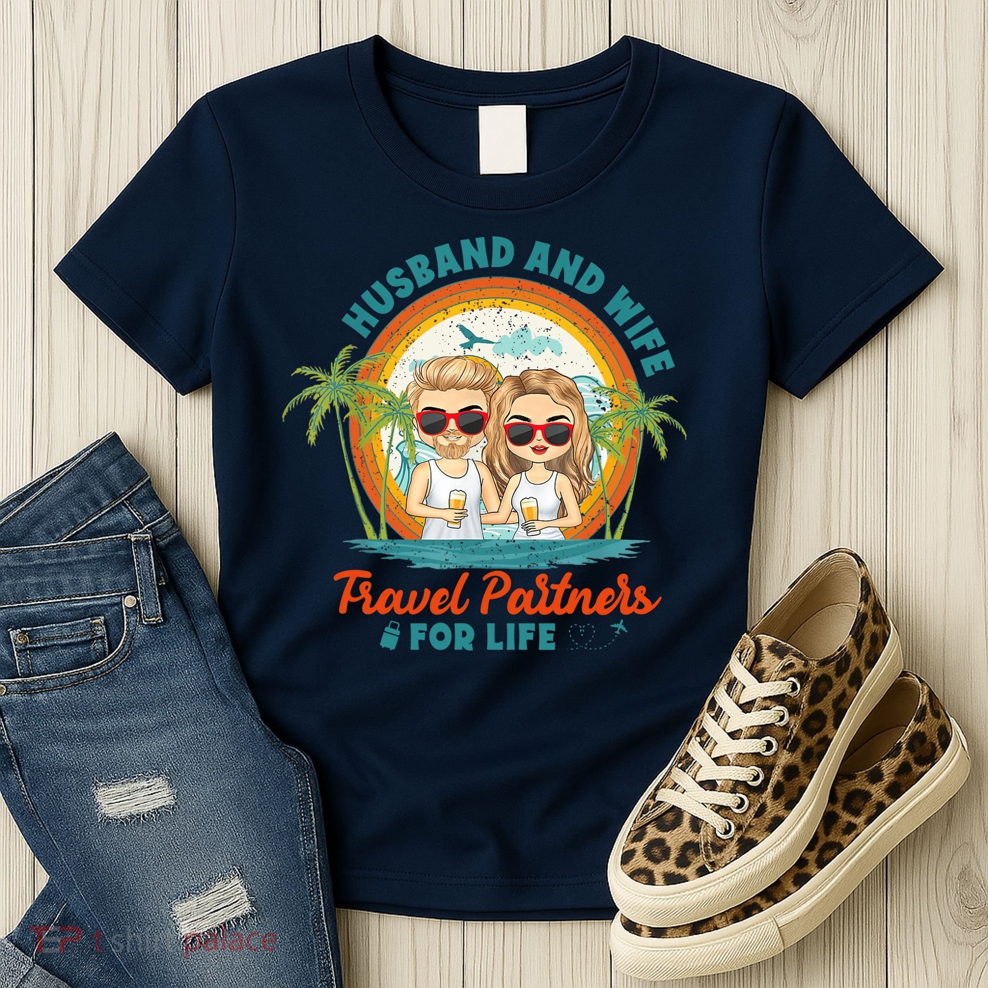 Husband And Wife Travel Partners For Life Retro SummerBeach Women's T-Shirt