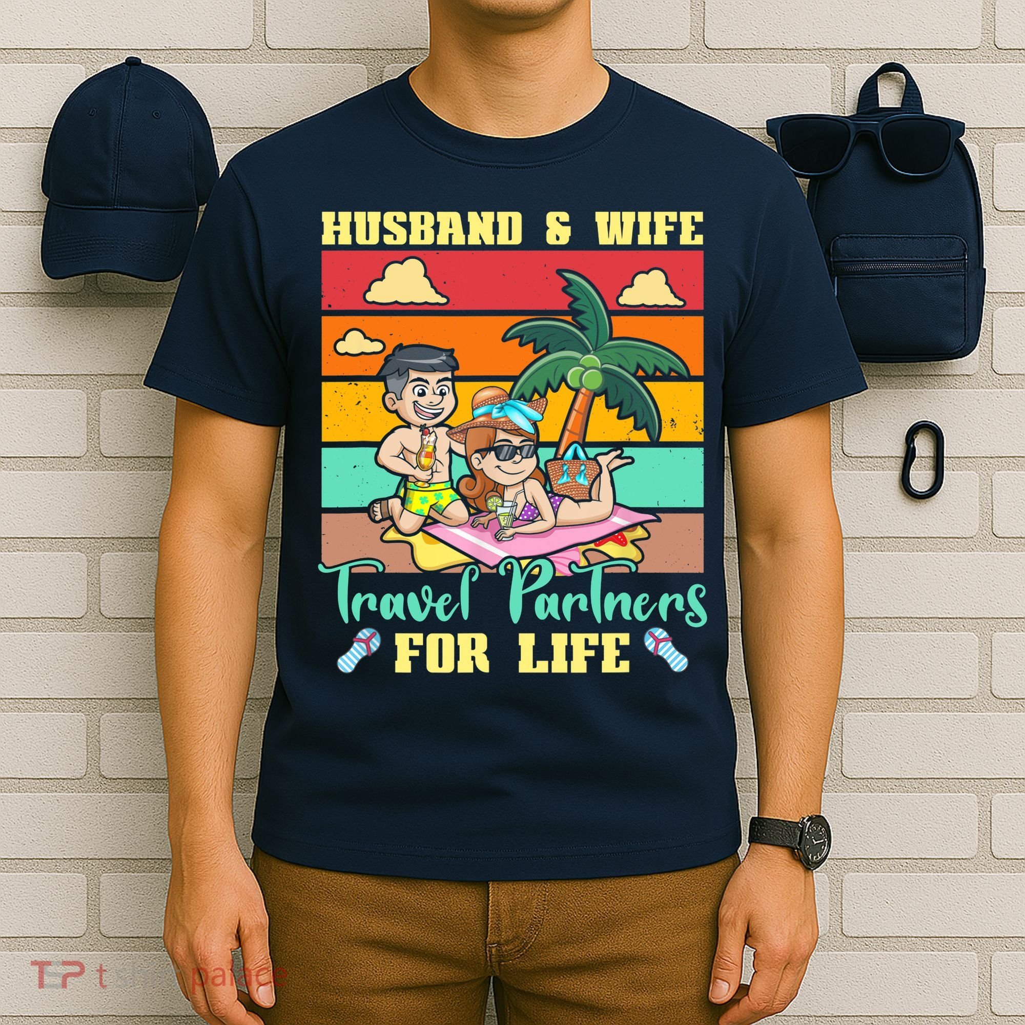 Husband And Wife Travel Partners For Life Beach Traveling T-Shirt