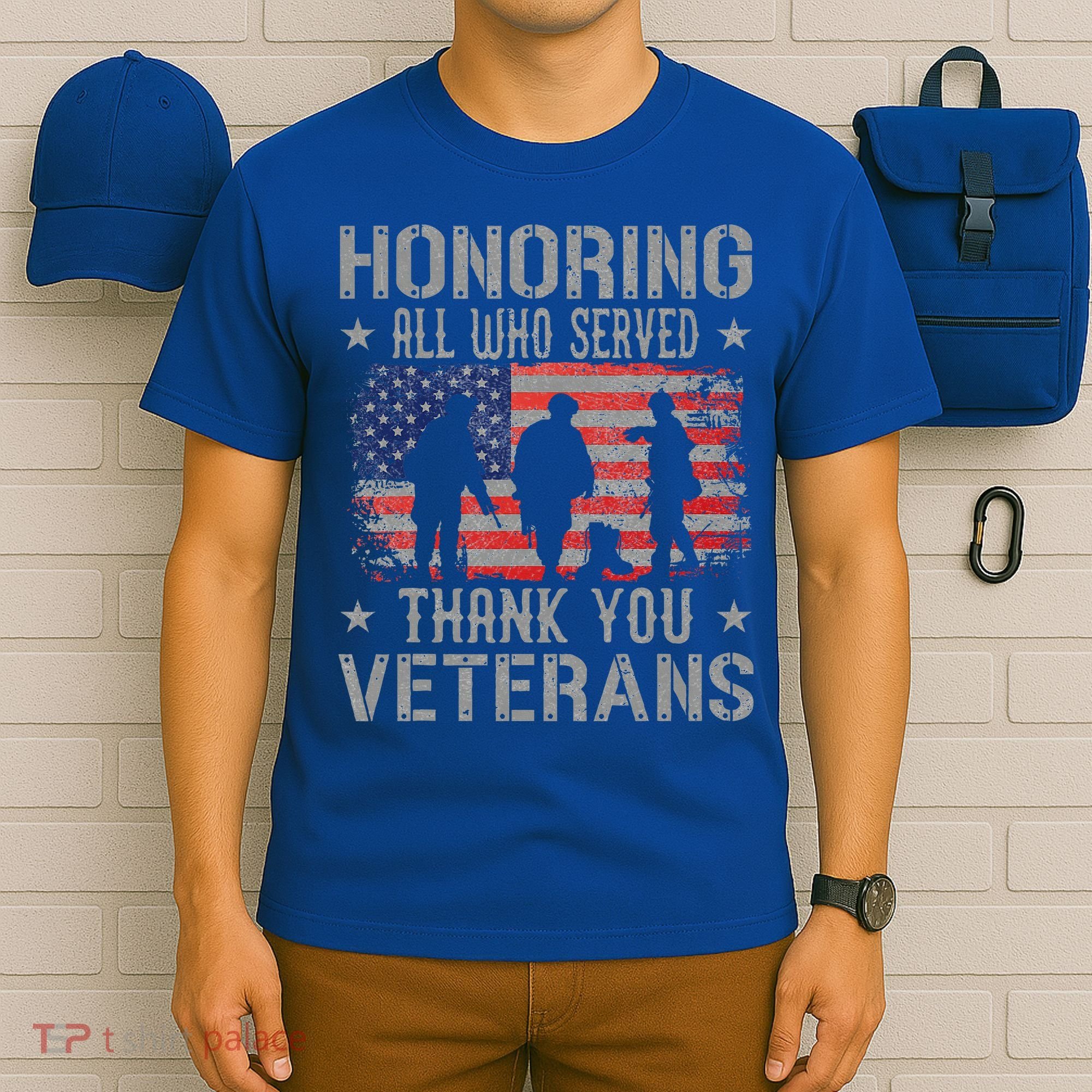 Honoring All Who Served Thank You Veterans Day American Flag T-Shirt