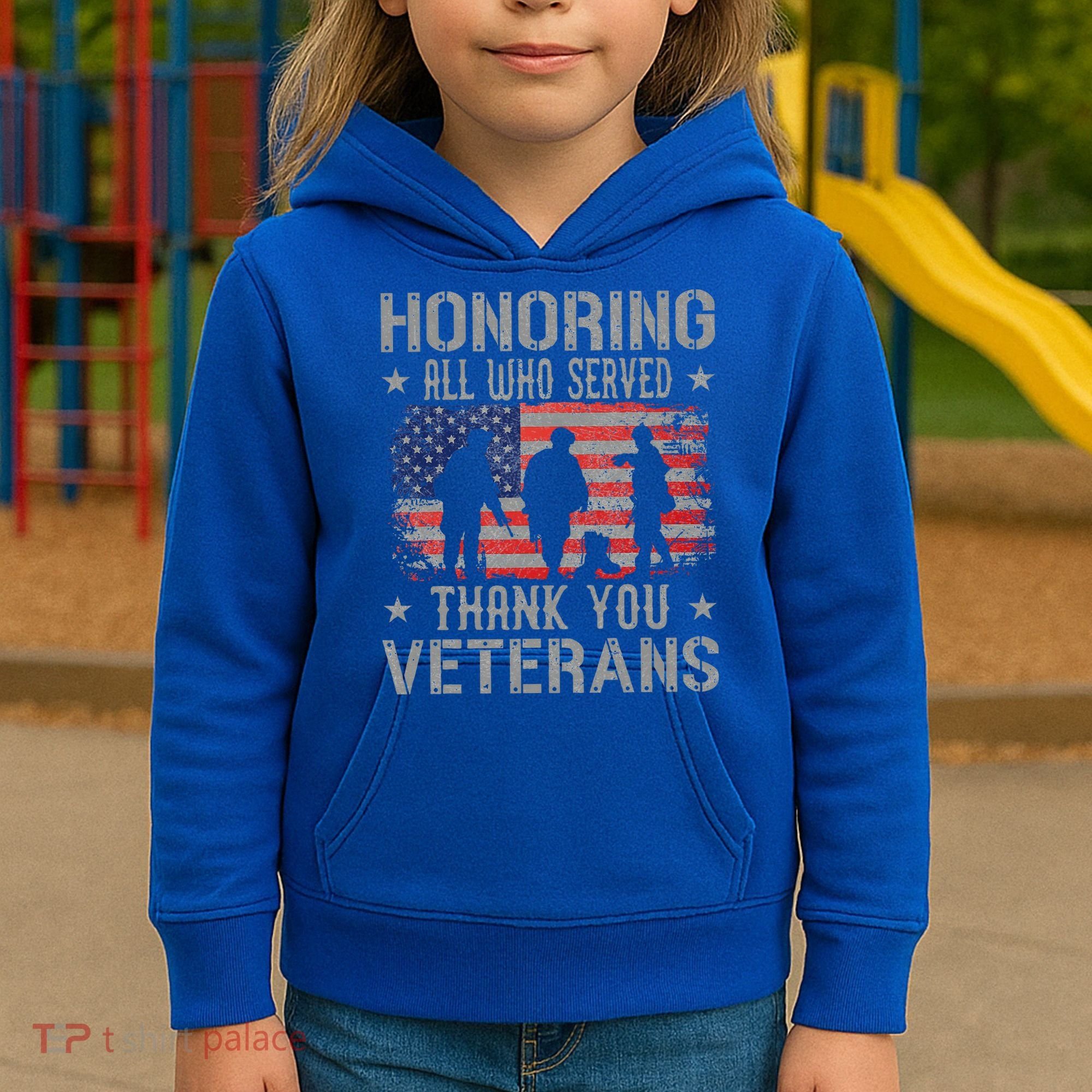 Honoring All Who Served Thank You Veterans Day American Flag Kids Hoodie