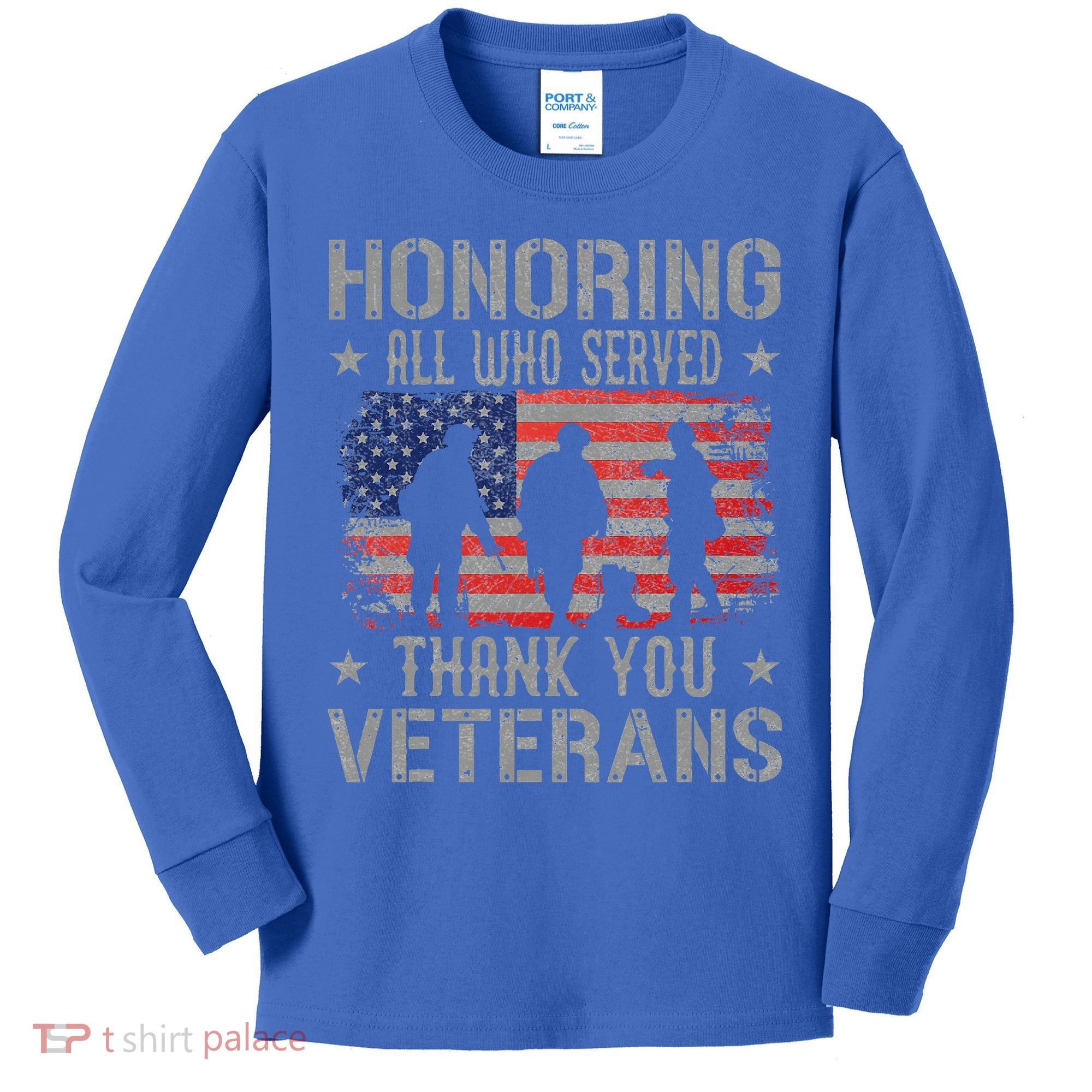 Honoring All Who Served Thank You Veterans Day American Flag Kids Long Sleeve Shirt