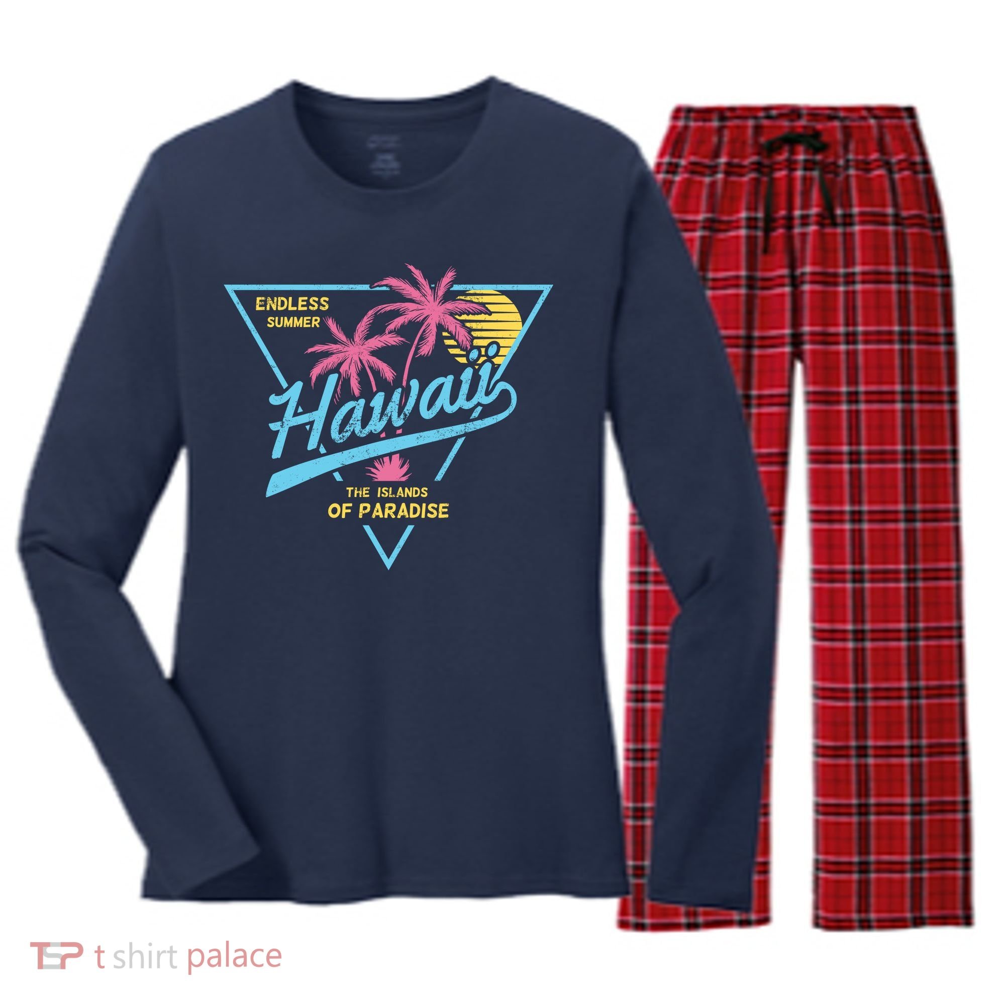 Hawaii Retro Classic  Women's Long Sleeve Flannel Pajama Set 