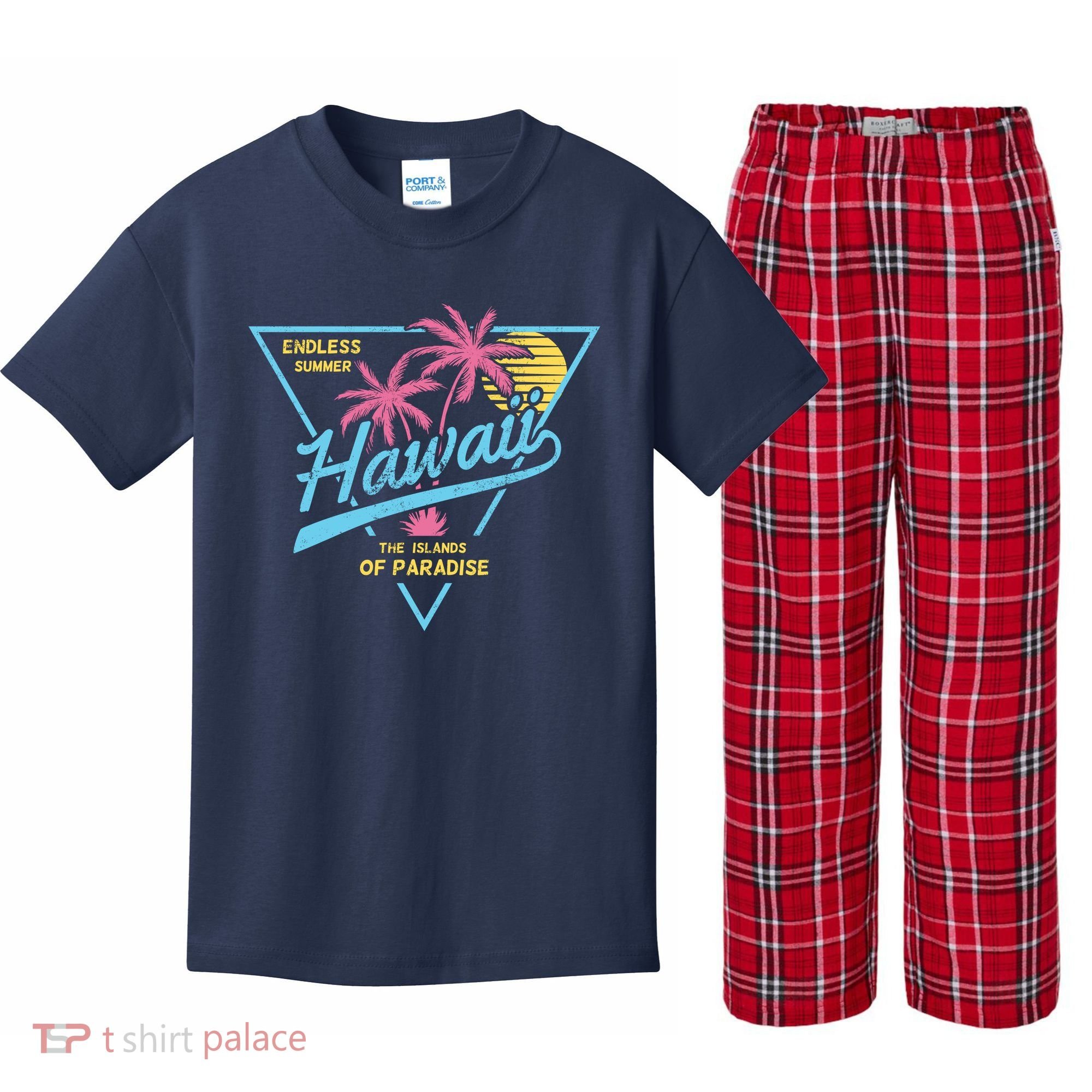 Hawaii Retro Classic  Kids Plaid Pajama Set